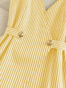 Camiseta sin tirantes casual de mujer con decoración de botones a rayas - Amarillo - Ver 7