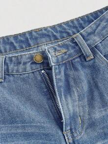 Girlism Pantalones vaqueros anchos y holgados estilo vintage Y2K, pantalones de mezclilla de pierna ancha, ropa de calle Harajuku , estilo retro de los años 2000, para adolescentes, primavera y vuelta al colegio - Azul lavado medio 2 - Ver 3