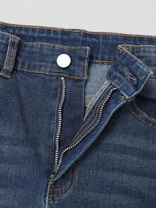 Explorewe Jeans de mezclilla estilo Y2K versátiles lavados y desgastados con pierna acampanada y elásticos para niñas adolescentes - Azul lavado medio - Ver 4