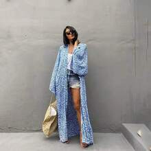Fashionable Printed Sunscreen Blue Leopard Print Bikini With Sunscreen Cardigan, Women's Beach Quick-Dry Clothing - Blue - View 2