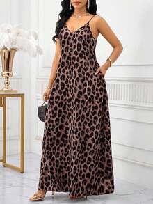 Lady Vestido largo con estampado de leopardo para mujer, estilo bohemio, sin espalda, holgado, vestido maxi suelto sin tirantes para cumpleaños, eventos, vacaciones, vestidos casuales, vestidos boho/bohemia/boho, top halter, ropa africana para mujer - Rosa - Ver 5