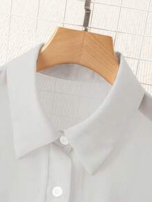 Blusa minimalista de unicolor transparente con cuello vuelto, blusas de manga larga - Gris - Ver 4