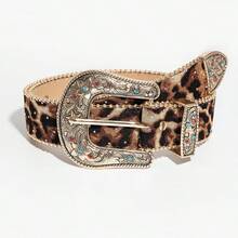 1 chiếc thắt lưng nữ kiểu Bohemian, họa tiết da báo, đính đá ngôi sao, khóa kim loại, phong cách Y2K. - Họa tiết da báo - Kim cương đỏ - Xem 9