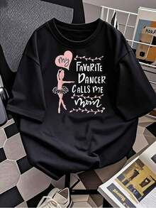 Camiseta de mujerPlayera de ballet para mujer Mi bailarina favorita me llama mamá, Playera con estampado gráfico informal suave, Playera de cuello redondo de manga corta, regalo de cumpleaños ideal para el Día de la Madre.Cómoda y ligera - Negro - Ver 3
