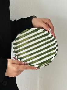 1PC 2PCS Classic Striped Dinner Plate, Nordic Minimalist Large Capacity Western Style Plate, Photography Food Display Plate, Party Gathering Snack Plate, Bedroom Jewelry Storage Tray, Gift Tray, Plate - Multicolor - View 19