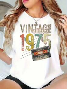 Camiseta de Mujer Estilo Retro Vintage 1975 Edición Limitada Estampada Ropa Casual de Verano Regalo para Cumpleaños, Aniversario, Amigos y Familia Adecuada para primavera, verano y otoño - Blanco - Ver 6