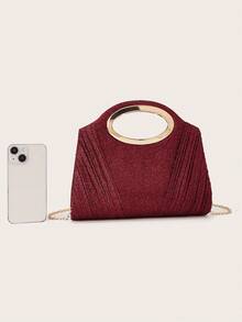 AIBBYDAR Women's Evening Bag, Burgundy Glitter Pleated Handbag, Suitable For Evening Dress, Holiday, Business Commute, Versatile Shoulder Bag, Portable Cosmetic Bag, Wallet, Casual, Minimalist, Ball, Party, Festival Gathering - Màu Đỏ Sâu - Xem 6