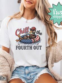 Camiseta Chill The Fourth Out, divertida camiseta del 4 de julio, camiseta patriótica de EE. UU., camiseta para barbacoa de verano, camiseta para fiesta americana, camiseta con humor de EE. UU. Camiseta unisex de algodón puro de 220 g, peso ideal para todas las estaciones, adecuada tanto para hombres como para mujeres. Tejido duradero de alta calidad, suave al tacto y de larga duración. Parte superior transpirable. Adecuada para la primavera y el verano de las mujeres, vacaciones, Día de la Madre, Día de la Independencia. - Blanco - Ver 1