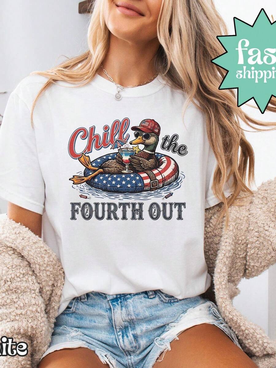 Camiseta Chill The Fourth Out, divertida camiseta del 4 de julio, camiseta patriótica de EE. UU., camiseta para barbacoa de verano, camiseta para fiesta americana, camiseta con humor de EE. UU. Camiseta unisex de algodón puro de 220 g, peso ideal para todas las estaciones, adecuada tanto para hombres como para mujeres. Tejido duradero de alta calidad, suave al tacto y de larga duración. Parte superior transpirable. Adecuada para la primavera y el verano de las mujeres, vacaciones, Día de la Madre, Día de la Independencia. - Blanco - Ver 1