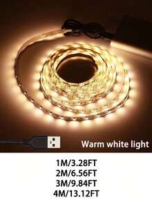 1pc White USB LED Strip Light, 60 LEDs/M, Non-Waterproof, Flexible LED Strip, Suitable For TV, Computer, Kitchen Backlight Lighting. Solid Color Non-Dimmable Warm White LED Strip, USB Flexible Lighting Strip, Can Be Used For Room, Bedroom, Kitchen, Cabinet, Living Room Decoration, Length Options 1m/2m/3 Meters/4m/5m/10m, Suitable For Stairs, Holiday And Daily Decoration Lighting Strip. - White - View 5