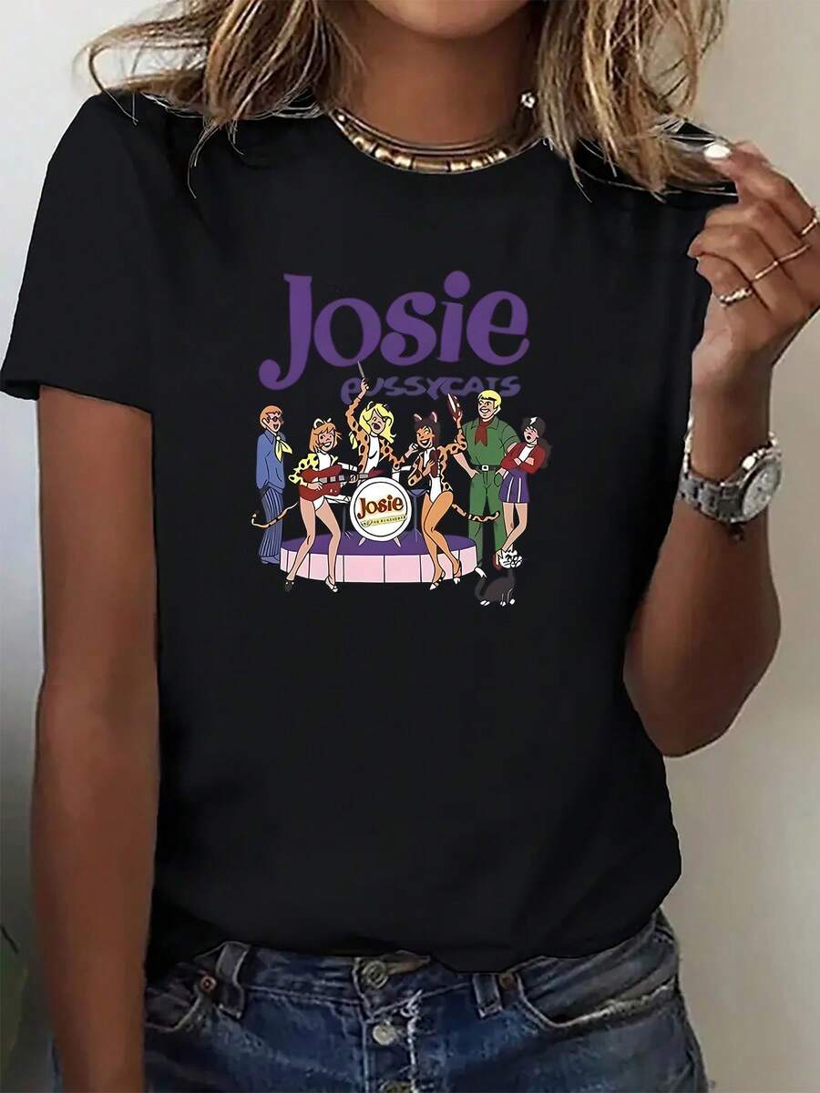 GiftGiftGiftGift1PSCA Camiseta de manga corta informal y cómoda con un estampado de dibujos animados de Josie y los Pussycats, perfecta para correr y practicar deportes.Elegante, con estilo, único y divertido, es suave y transpirable.SoftSoft - Negro - Ver 1