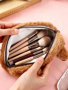 Cute Capybara Plush Makeup Brush Bag, Large Capacity Capybara Cosmetic Bag With Zipper, Multifunctional Stationery Bag/Pen Holder, Suitable For School, Office And Travel, Perfect Gift For Girls - Coffee Brown - View 3