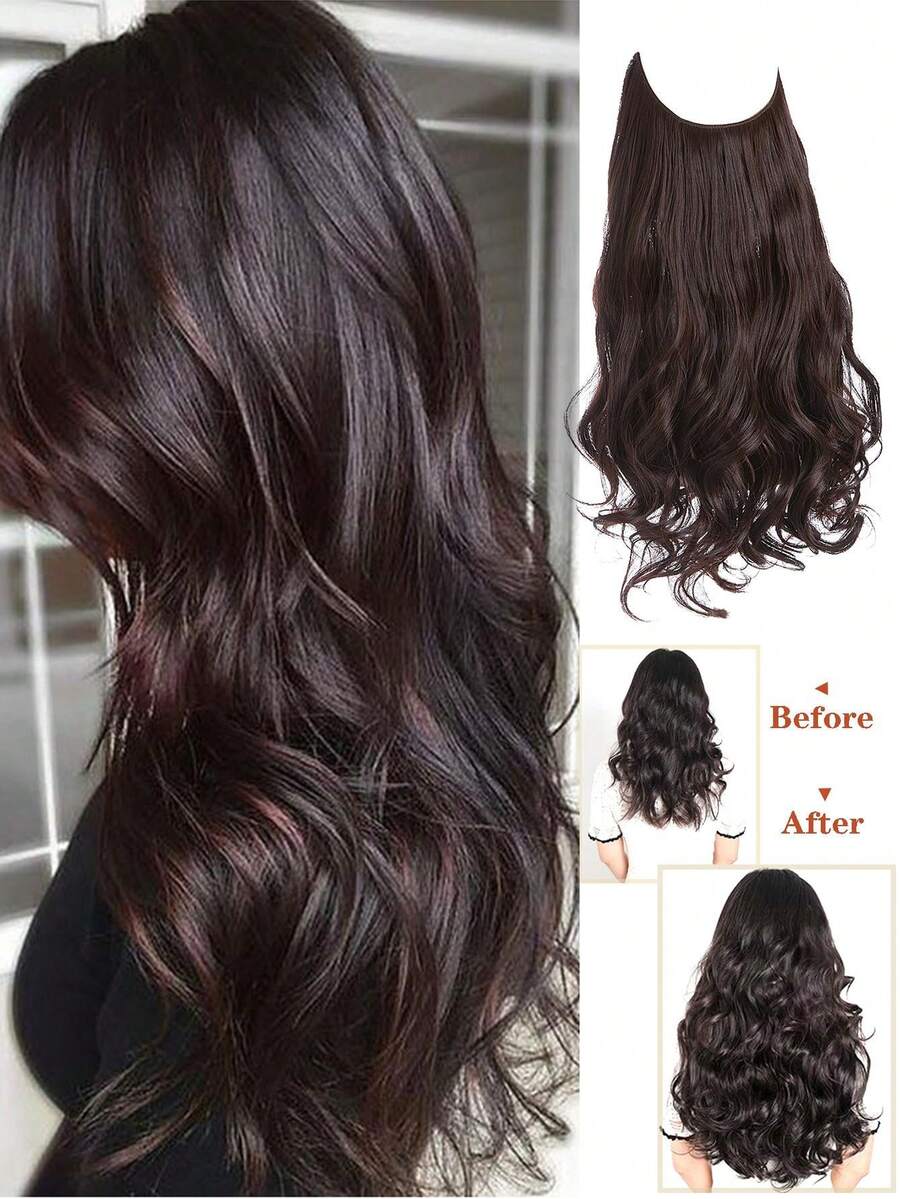 Invisible Wire Hair Extensions, Dirty Gold Deep Root Hair Extensions, Natural Wavy Hair Pieces, Synthetic Hair Extensions, Hair Pieces, 12/14/16/18/20/22/24 Inches, Dark Brown/Gold, For Women, No Clips, Halloween
