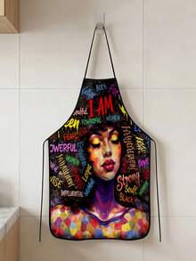 1pc, Portrait & Letter Pattern Polyester Apron, Suitable For Cooking, Baking, And Gardening - Can Be Used As Attire For The Kitchen And Dining - Multicolor - View 17