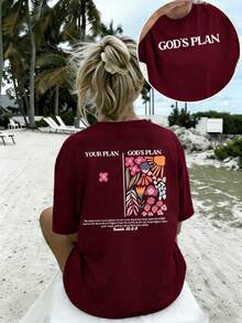 Camiseta vintage de mujer con cuello redondo y estampado a doble cara, "El Plan de Dios, Tu Plan" (Isaías 55:8-9), camiseta con patrón floral, top casual de fe cristiana, camiseta suave y ligera para mujer, regalo religioso, transpirable y elegante. - Albaricoque - Ver 11