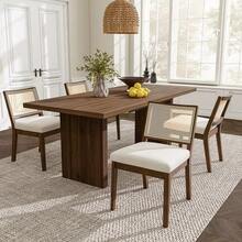 4 Solid Wood Dining Chairs With Rattan Backrests, Comfortable And Breathable, Ideal For Dining Rooms, Living Rooms, Cafes, Modern Style, Linen, Walnut - 卡其色 - 查看 3