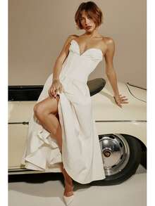 Spring Strapless Dress With Structural Corset, Open Back, A-Line Cut, Elegant, Sensual And Modern European Fashion Style For Women - أبيض - مشاهدة 8