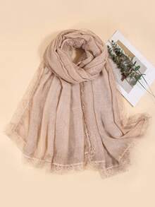 1pc Women's New Lace & Linen Printed Scarf, Sunscreen Shawl Suitable For Beach, Vacation And Daily Life, Adding Highlights To Your Style - Dusty Pink - View 2