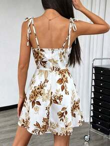 Vestido mini con tirantes de espagueti y estampado floral ditsy con lazo - Multicolor 4 - Ver 2