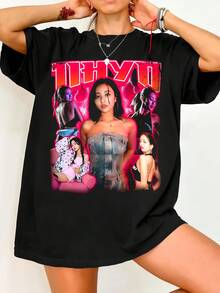 Twic.E Jihyo Retro 90s Vintage Graphic Shirt Once K-Pop Concert Tour Merch & Gift 2026. Vintage Graphic Print Casual Black Cotton Short Sleeve T-Shirt - Black - View 6