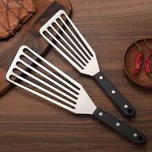 1 pieza Espátula de acero inoxidable, espátula para pescado con ranuras, utensilio de cocina para cocinar, voltear, girar, freír y asar a la parrilla - Negro - Ver 6