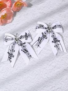 2PCS Sparkling Glitter Music Note Hair Bows For Girls Sweet & Cool Piano Key Lace Bow Hair Clips Black White Keyboard & Musical Note Bow Alligator Clips Elegant Music Theme Bow Hair Barrettes For Party, Concert, Piano Recital & Music Class Teens Hair Accessories - Black and White - View 10