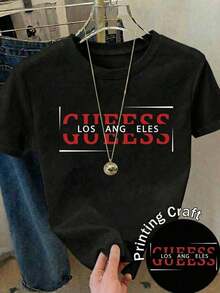Soft 100% Cotton T-Shirt, Casual Round Neck Short Sleeve T-Shirt For Women, Regular Length, With Graphic Print, Slightly Stretchy Material, Black Color, Breathable Cotton T-Shirt, Goes With Everything, Great. - 黑色 - 查看 8