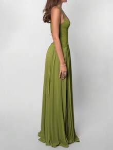 New Arrival Sensual Halter Dress Open Back Pleated Bodycon - Green - View 3