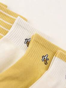 5 Pairs Yellow & White Combined Women's Spring And Summer Short Socks, Cute Banana Fruit Pattern. Suitable For Daily Outings, Home And Commuting, Ideal Gifts For Back-To-School Season. - Multicolor - View 5