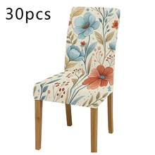 1pc/2pcs/4pcs/6pcs/30pcs Capa Elástica para Cadeira de Jantar, Tamanho Universal, Estilo de Arte Floral em Aguarela, Estampa de Flores Azul & Laranja, Poliéster de Alta Elasticidade, Cobertura Total, Resistente a Manchas, Lavável & Removível - Multicolorido - Ver 12