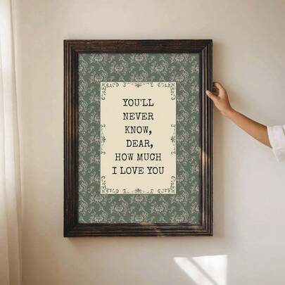 1pc Framed/Unframed You'll Never Know Dear How Much I Love You Vintage Canvas Poster Green Antique Floral Nursery Quote Farmhouse Wall Art Print Minimalist Baby Kids Room Decor Retro Scroll Painting For Playroom,Children Room,Bedroom,Modern Home Decoration