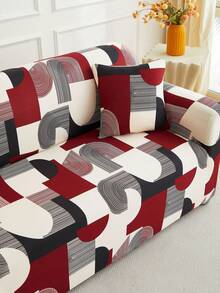 1pc Geometric Bauhaus Print Sofa Cover (Including 1pc Pillow Cover), Dust-Proof, Dirt-Resistant, Elastic Full Coverage Sofa Protector, Living Room Home Decor, Fits 1/2/3/4 Seater Sofa, All Season, Machine Washable - Multicolor - View 6