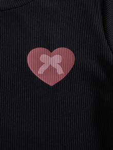 4件套女童休闲日常爱心蝴蝶结印花短袖上衣，夏季 - 彩色 - 查看 6