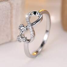 Vanel 1piece Chic Statement Ring, Infinity Symbol CZ Design, Romantic Fashion Jewelry For Daily Wear - Silver-white - View 3