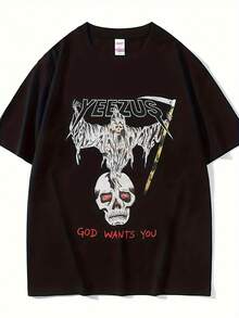 Camiseta Unisex con Estampado de Calavera y Guadañador - Negra, Corte Holgado, Cuello Redondo, Diseño Gótico con Detalles Rojos - Ideal para Uso Casual, Moda de Verano, Amantes de la Música y Fans del Streetwear playeras de hombre playeras oversize de mujer y2k camisa de mujer camisa blusa casual mujer blusa elegante mujer ofertas - Negro - Ver 6