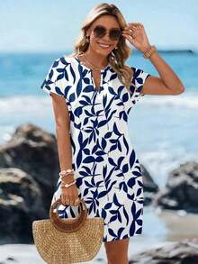Vestido corto minimalista casual con cuello en V, adecuado para primavera y verano, ropa de verano para mujer, a rayas de colores, ropa de resort para mujer - Multicolor 11 - Ver 1