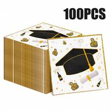 100/60/20pcs 13 * 13 Inch Graduation Season Themed Disposable Napkins, Black And Gold Graduation Hats, And Graduation Scrolls, Suitable For Graduation Parties, Graduation Ceremonies, Teacher Appreciation Events, Class Celebrations, Etc. - View 2