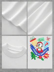 Estampado colorido con pato animado celebrando regalos de Navidad rodeado de árboles y cintas festivas que transmite alegría y espíritu navideño camiseta de mujer casual de manga corta  cómoda y suave ideal para uso diario - Blanco - Ver 4