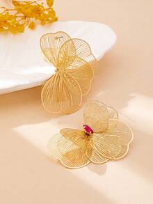 1 paire de boucles d'oreilles vintage élégantes avec cristaux incrustés et motif floral ajouré pour femmes, convient pour les cadeaux, les fêtes, les banquets et le port quotidien - Or jaune - Voir 4