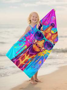 1pc Tie-Dye Giraffe Print Children Beach Towel, Super Soft Microfiber Extra Large Beach Blanket, Highly Absorbent Bath Towel, Suitable For Travel, Swimming Pool, Diving, Surfing, Yoga, Camping, Available In Multiple Sizes, Beach Accessory - Multicolor - View 8