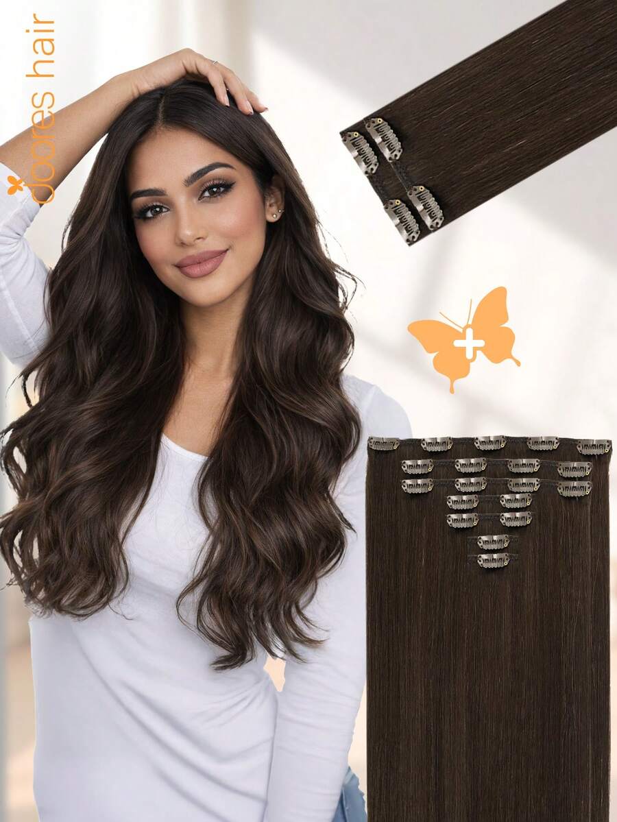 DOORES 9PCS Ekstensi Rambut Jepit Lurus Rambut Manusia Asli Alami Ekstensi Rambut Manusia Perawan Tenunan Ganda Jepit Tak Terlihat & Lembut Potongan Rambut Mini Untuk Rambut Tipis Untuk Wanita - S2A - View 1