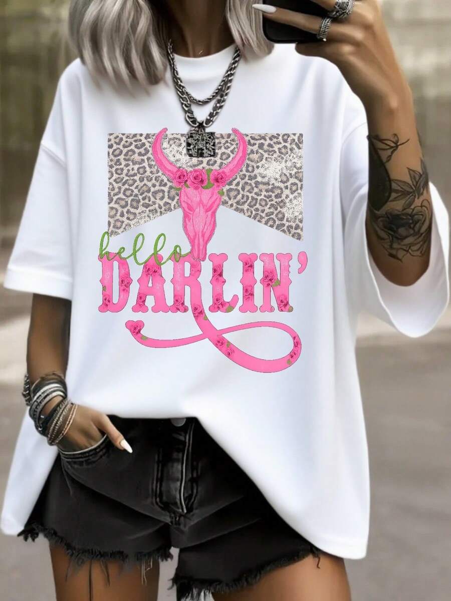 Camiseta de Cuello Redondo para Mujer con Estampado de Anime, con un Diseño Sencillo, Cómodo y Transpirable, Perfecta para Atuendos Casuales Diarios, Versátil y que Resalta la Elegancia Natural, Imprescindible para Reuniones de Verano, Disponible para Entrega Local. Camiseta de Algodón Familia Coordinada - Blanco - Ver 1