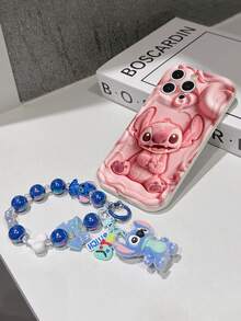 Disney Has Authorized, Phone Case - Chain Set, The Stitch Lilo & Stitch 3D Phone Case Plus A Silicone 3D Stitch Bracelet With Metallic Ring Removable Bracelet, Stitch And Angel Pattern, Compatible With Iphone17/16/15/14/13/12/11/XS/XR/X Plus Pro Max, A Stylish Cartoon Phone Case, The Perfect Gift Choice, Phone Protection, Durable Phone Cover, Great Gift For Friends And Family. - White - View 5