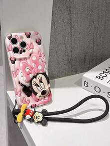 This Disney Mickey Mouse Lanyard Phone Case Is Fully Covered In TPU Material. It's Shockproof, Lightweight, And Compatible With IPhone17/16/11/13/15/15 Plus/15 Pro/15 Pro Max/12/14 Pro Max/11 Pro Max/12 Pro/12 Pro Max/13. This Phone Case Makes A Popular Birthday Gift Or Business Gift; It's Durable, Stain- And Fingerprint Resistant, And Suitable For Both Men And Women. The Set Also Includes A Mickey Mouse Phone Case And A Mickey Mouse Plush Bracelet. It's A Perfect Gift For Friends And Family. This Stylish Phone Case Is Fun, Lightweight, And Durable. IPhone17 Pro Max Phone Case, Minnie Mouse Phone Case. - 白色 - 查看 3