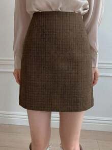 Falda casual minimalista de unicolor para mujer - Marrón - Ver 5