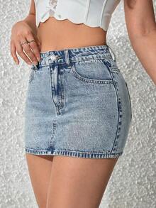 Minifalda vaquera informal lavada, de ajuste slim - Lavado ligero 3 - Ver 6