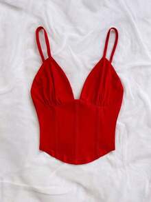 Camiseta sin mangas de punto rojo con escote en V y espalda cruzada, adecuada para citas, estilo bohemio, vacaciones, otoño, ropa de mujer, vintage, días festivos - Rojo - Ver 4