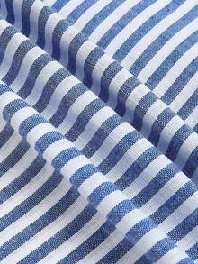 Pantalones de traje a rayas azul marino para mujer, de cintura alta, elegantes y de moda, con pliegues, cintura elástica, rectos y anchos, casuales, adecuados para primavera/otoño, uso diario y versátiles - Azul y blanco - Ver 6