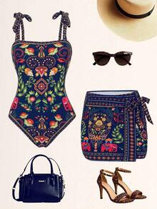 Swim Oasis Set de 2 piezas: Top con estampado posicionado + Falda con estampado posicionado, conjunto de verano - Multicolor 2 - Ver 3
