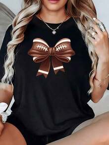 Brown Ribbon In The Shape Of A Soccer Ball Symbolizing Strength And Femininity In Balance And Sporting Passion. Women's T-Shirt, 100% Cotton, Casual, Comfortable And Modern. - 黑色 - 查看 1
